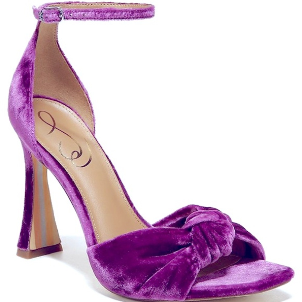 Sam Edelman Lucia purple Velvet ankle strap open toe heel. Size 8. NWT.